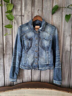 Guess Vintage Distressed Stretch Denim Jean Jacket S